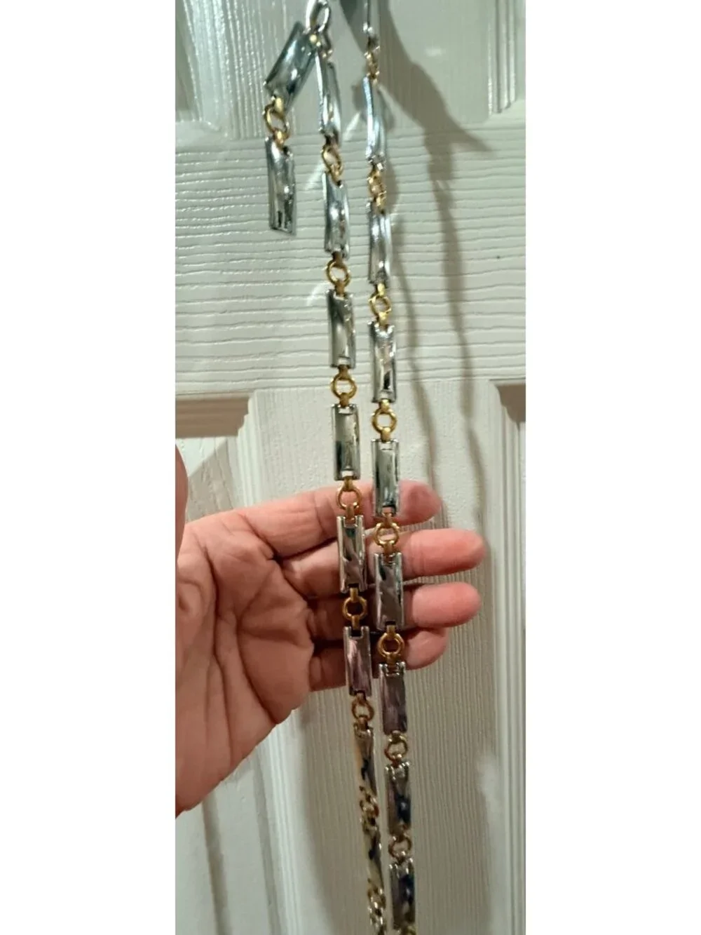 Gold & Silver Rectangular Link Chain Belt 27 Inches